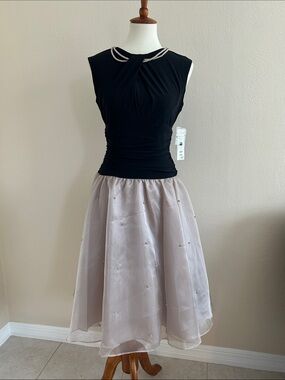 Sleeveless Black Top with Light Pearl-Embellished Skirt Dress